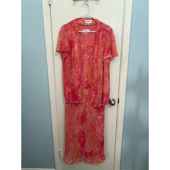 Vintage Studio I Dress Jacket Set 14W Pink Floral Chiffon Spring Cottage Core - Picture 1 of 8